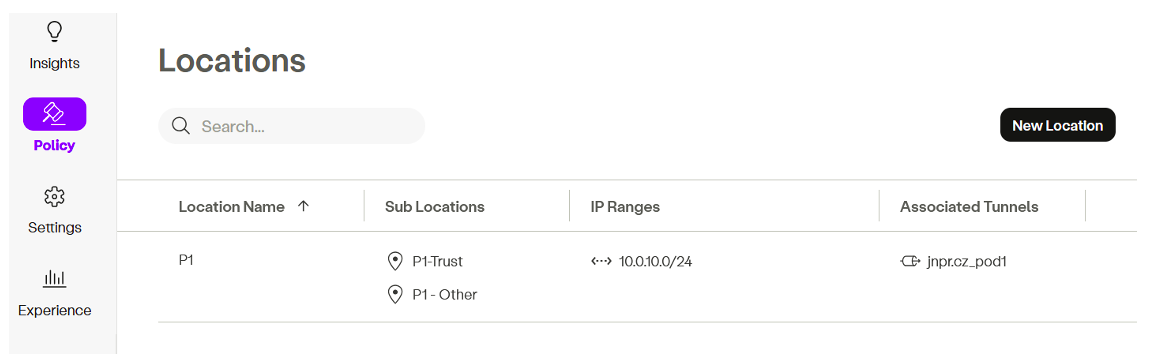 SSE admin portal Locations configuration.