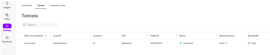 SSE admin portal VPN tunnel status screen