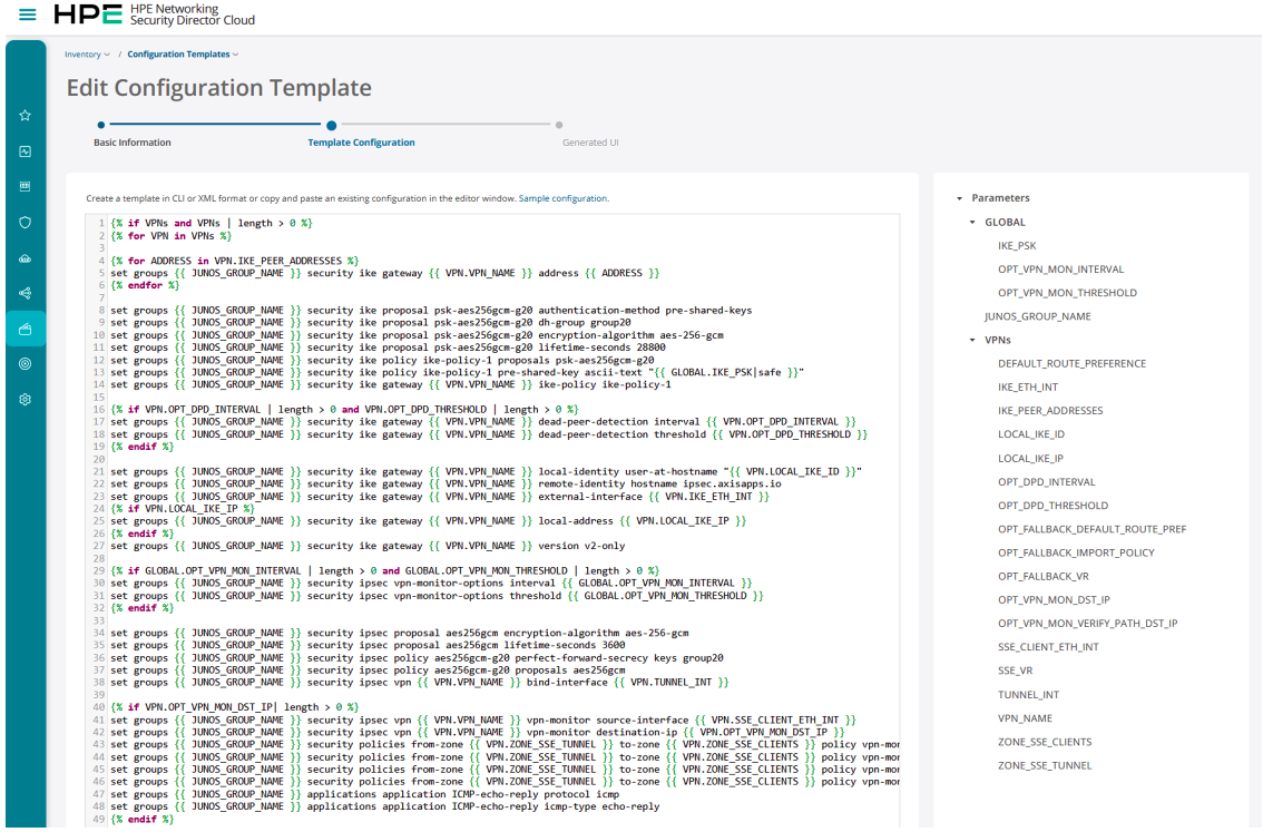 SD template configuration editor -- Jinja code and variables