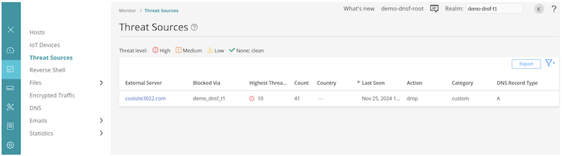 CloudATP tenant DNS action view