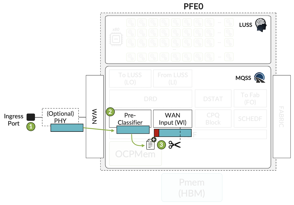 Ingress PFE Packet Walkthrough -- Steps 1 to 3 in MQSS