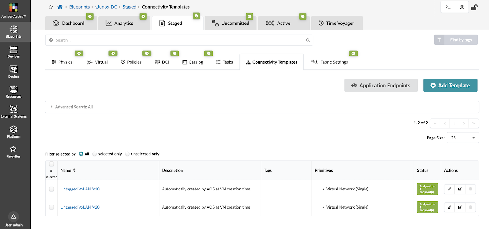 Connectivity Templates created in Apstra as part of VN creation