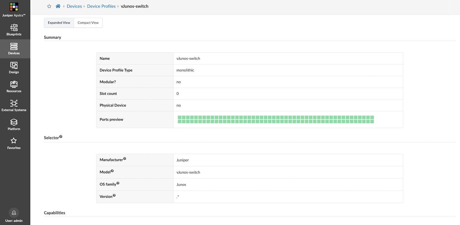 vJunos-switch Device Profile in Apstra 4.2.0