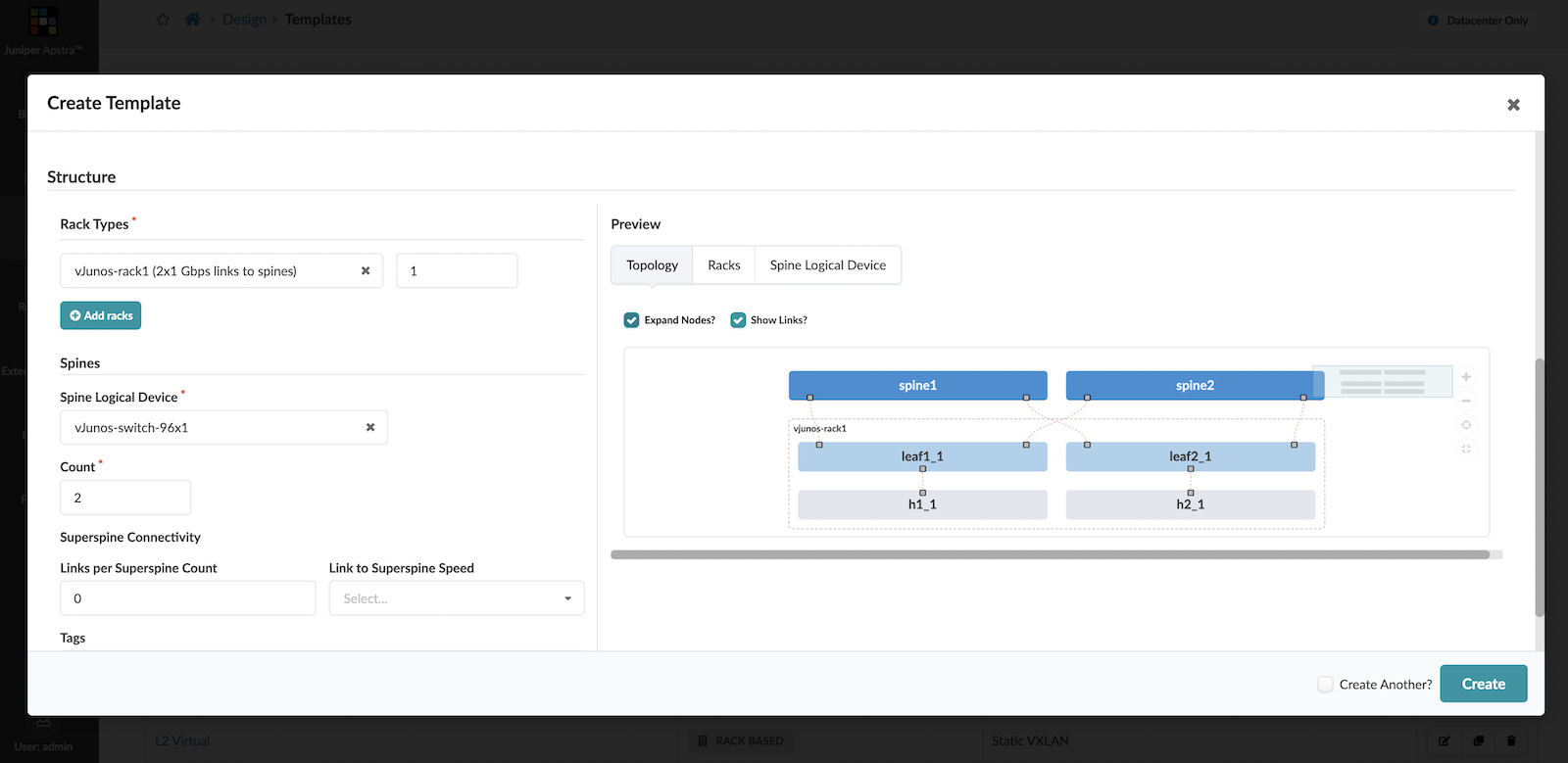 vJunos-switch based Template created in Apstra