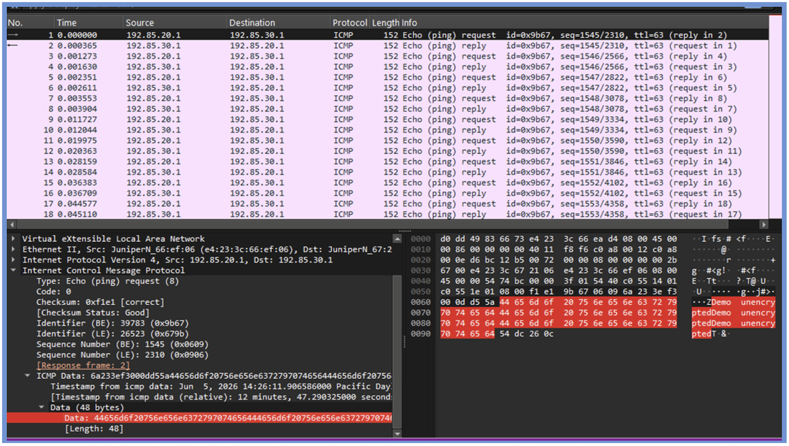 Packet Capture without VXLAN-Sec Enabled